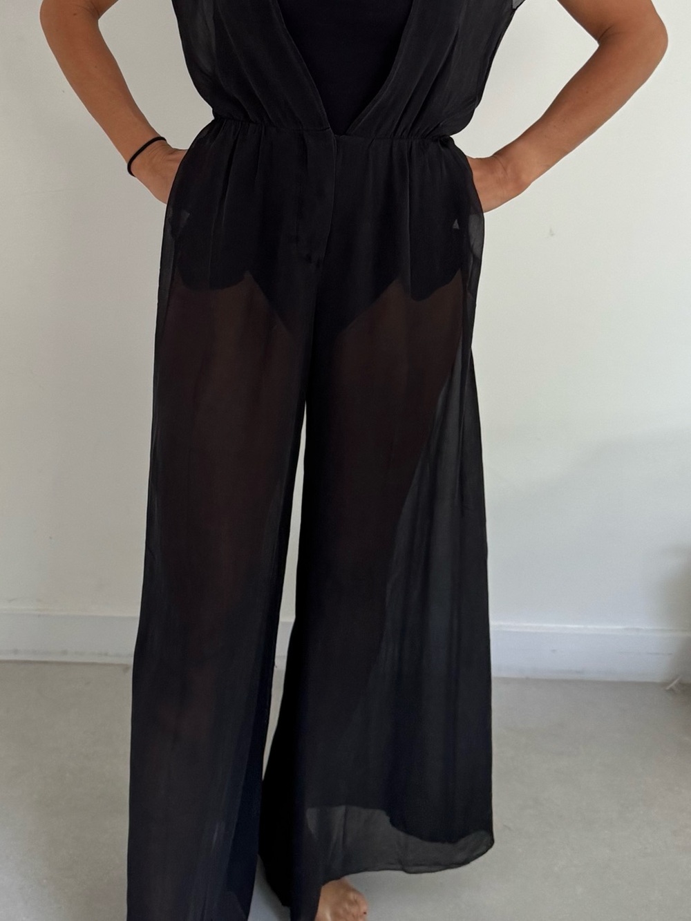 Fleur du Mal Sheer Black Wide-Leg Jumpsuit Pants